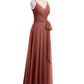 Vestidos de chiffon con tirantes finos y lazo de cinturón Terracota Tallas Grandes