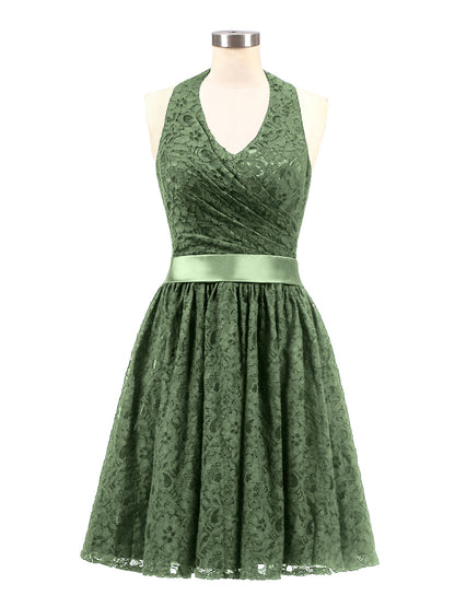 Serafina Cabestro Escote En V Encaje Vestido Con Saten Faja Verde Oliva Tallas Grandes