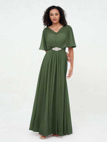 Vestidos máximos de chiffon con ilusión de escote corazón Verde Oliva