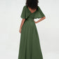 Vestidos máximos de chiffon con ilusión de escote corazón Verde Oliva Tallas Grandes