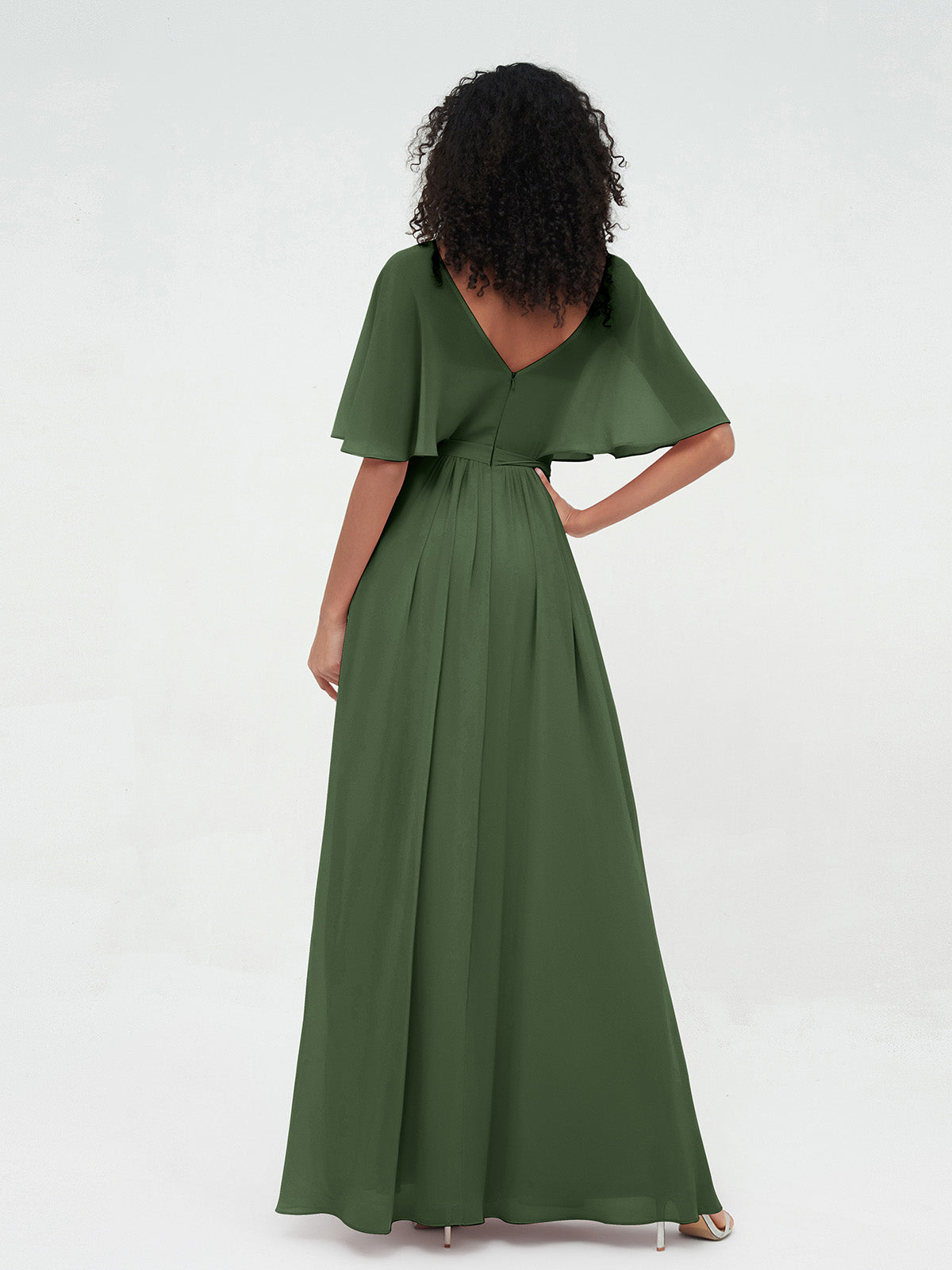 Vestidos máximos de chiffon con ilusión de escote corazón Verde Oliva Tallas Grandes