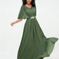 Vestidos máximos de chiffon con ilusión de escote corazón Verde Oliva Tallas Grandes