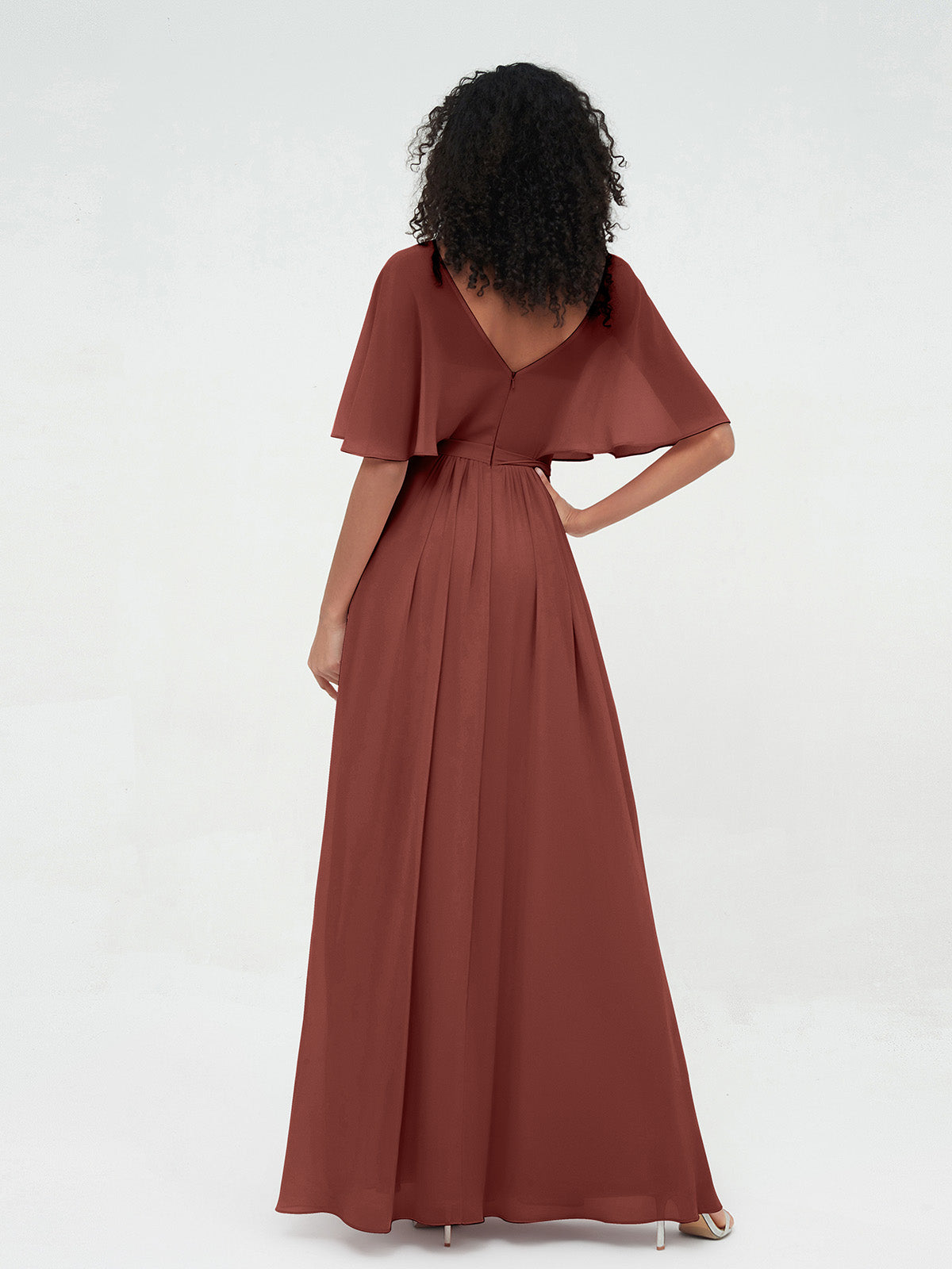 Vestidos máximos de chiffon con ilusión de escote corazón Terracota