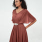 Vestidos máximos de chiffon con ilusión de escote corazón Terracota Tallas Grandes