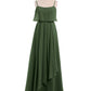 Vestido de chiffon con tirantes finos y falda tipo cascada Verde Oliva Tallas Grandes