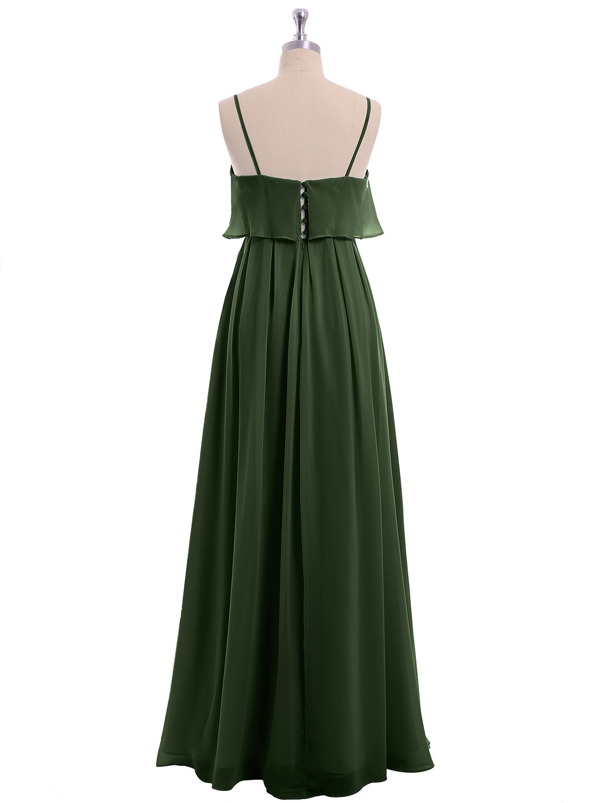 Vestido de chiffon con tirantes finos y falda tipo cascada Verde Oliva Tallas Grandes