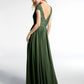 Vestido maxi de encaje y chiffon con mangas cortas Verde Oliva