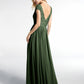 Vestido maxi de encaje y chiffon con mangas cortas Verde Oliva Tallas Grandes
