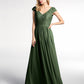 Vestido maxi de encaje y chiffon con mangas cortas Verde Oliva Tallas Grandes