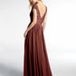 Vestido maxi de encaje y chiffon con mangas cortas Terracota Tallas Grandes