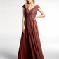 Vestido maxi de encaje y chiffon con mangas cortas Terracota Tallas Grandes
