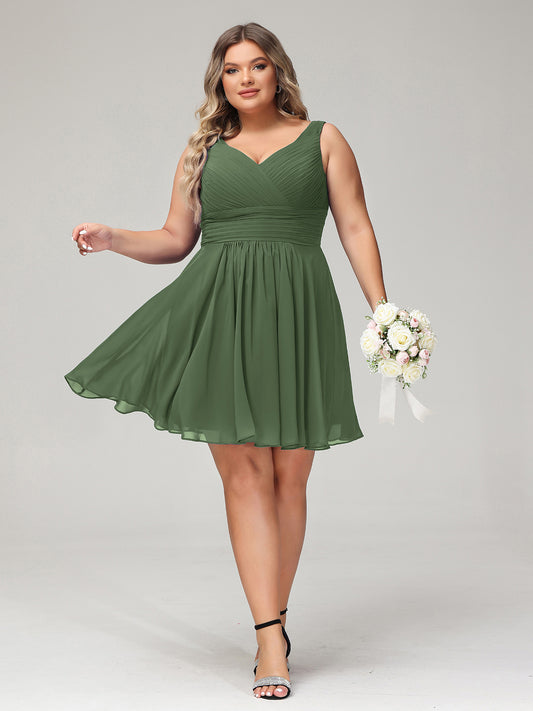Shirley Escote En V Gasa Corto Vestidos De Dama De Honor Verde Oliva Tallas Grandes
