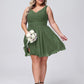 Shirley Escote En V Gasa Corto Vestidos De Dama De Honor Verde Oliva Tallas Grandes
