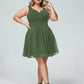 Shirley Escote En V Gasa Corto Vestidos De Dama De Honor Verde Oliva Tallas Grandes