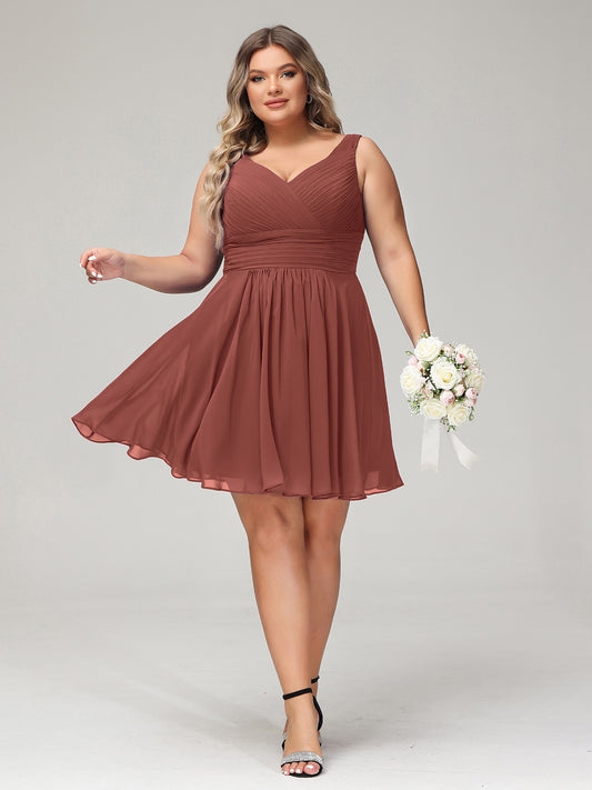 Shirley Escote En V Gasa Corto Vestidos De Dama De Honor Terracota Tallas Grandes
