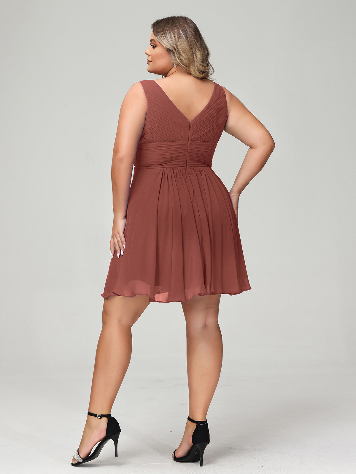 Shirley Escote En V Gasa Corto Vestidos De Dama De Honor Terracota Tallas Grandes
