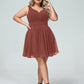 Shirley Escote En V Gasa Corto Vestidos De Dama De Honor Terracota Tallas Grandes