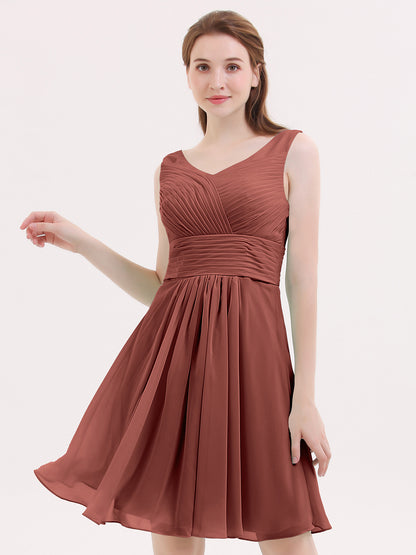 Shirley Escote En V Gasa Corto Vestidos De Dama De Honor Terracota