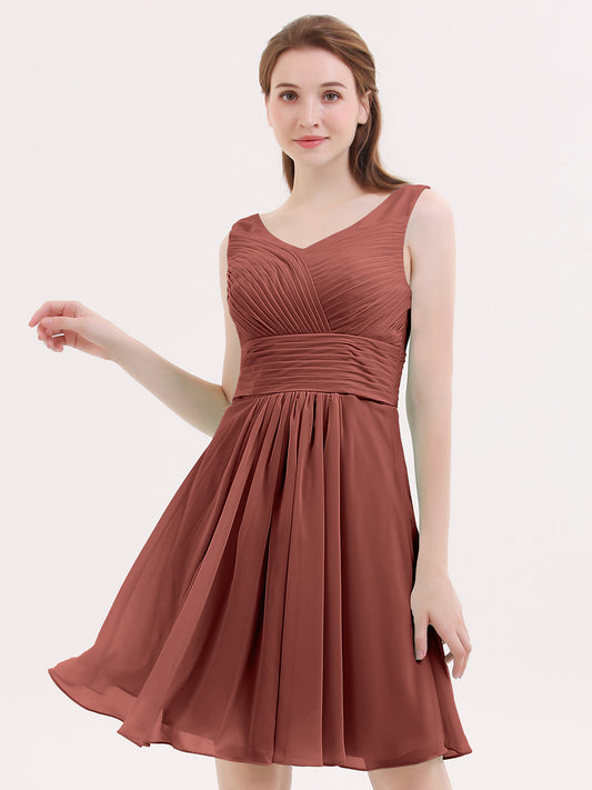 Shirley Escote En V Gasa Corto Vestidos De Dama De Honor Terracota