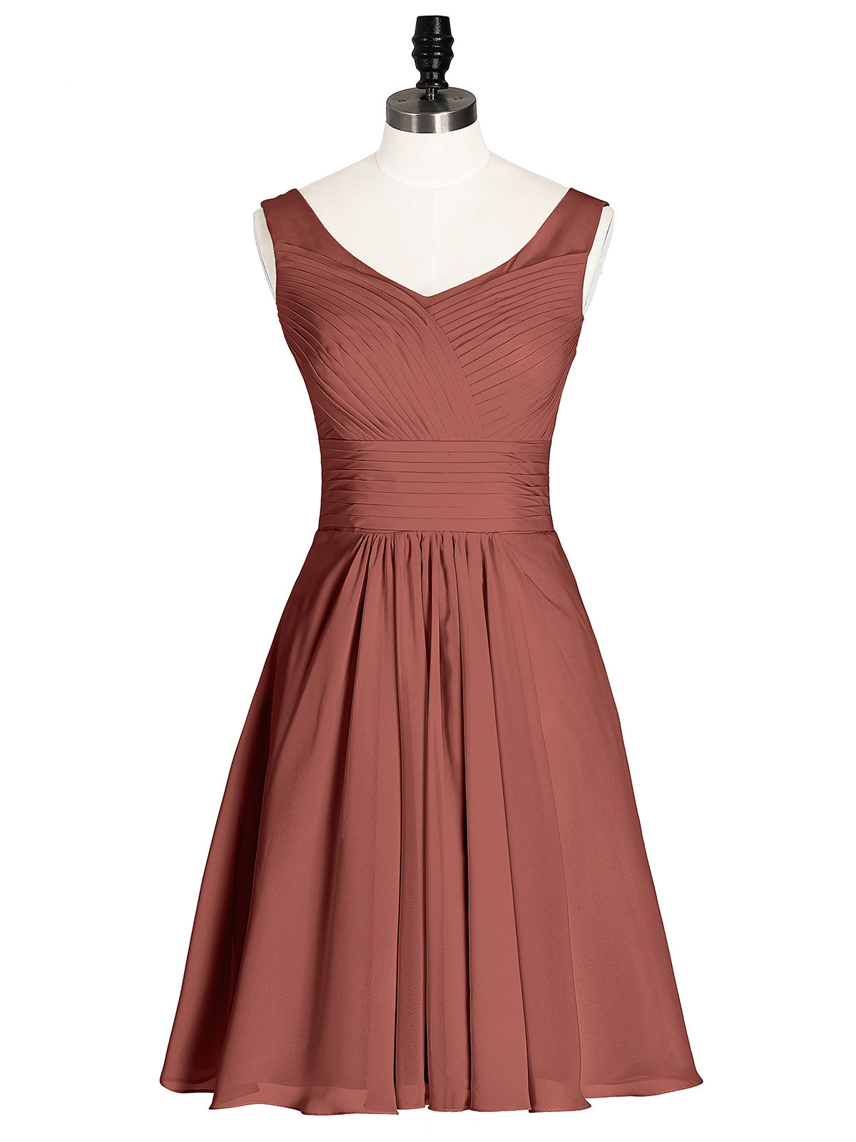 Shirley Escote En V Gasa Corto Vestidos De Dama De Honor Terracota