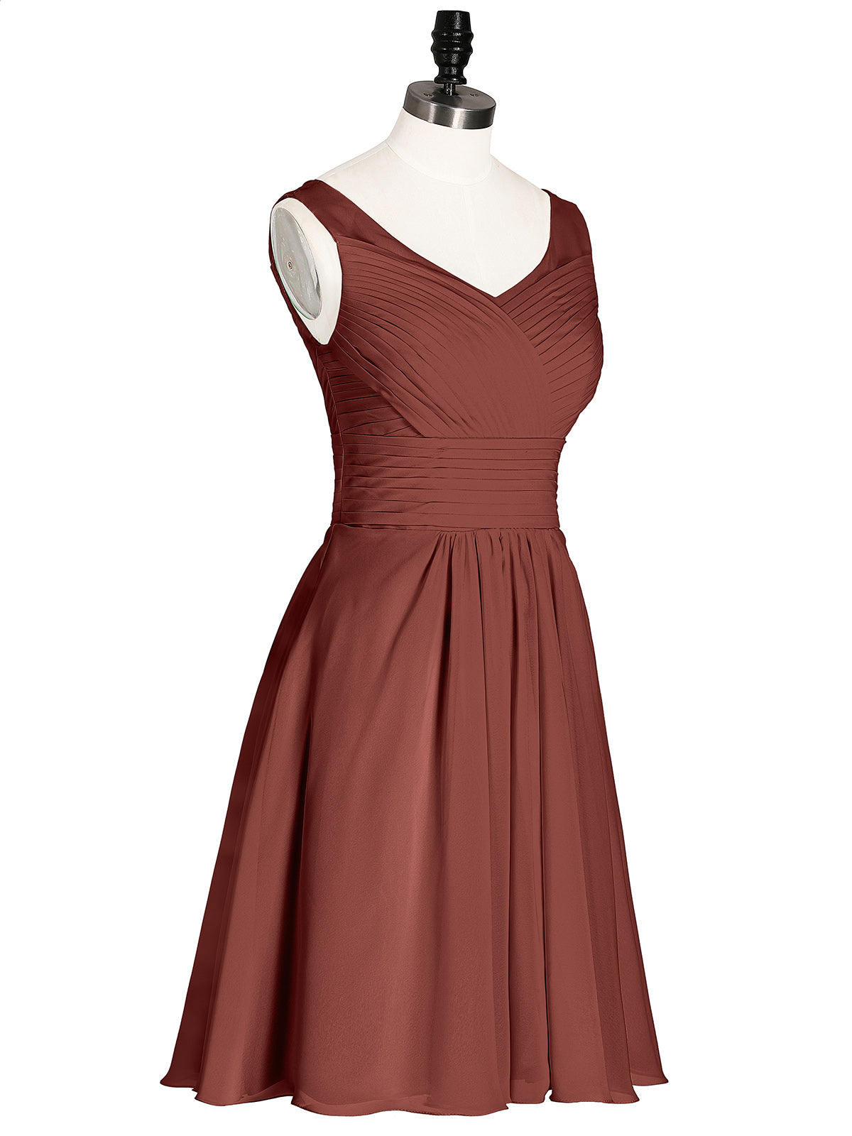 Shirley Escote En V Gasa Corto Vestidos De Dama De Honor Terracota