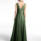 Vestido largo de chiffon sencillo con escote en forma de muesca Verde Oliva Tallas Grandes
