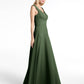Vestido largo de chiffon sencillo con escote en forma de muesca Verde Oliva Tallas Grandes