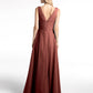 Vestido largo de chiffon sencillo con escote en forma de muesca Terracota