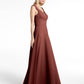 Vestido largo de chiffon sencillo con escote en forma de muesca Terracota Tallas Grandes