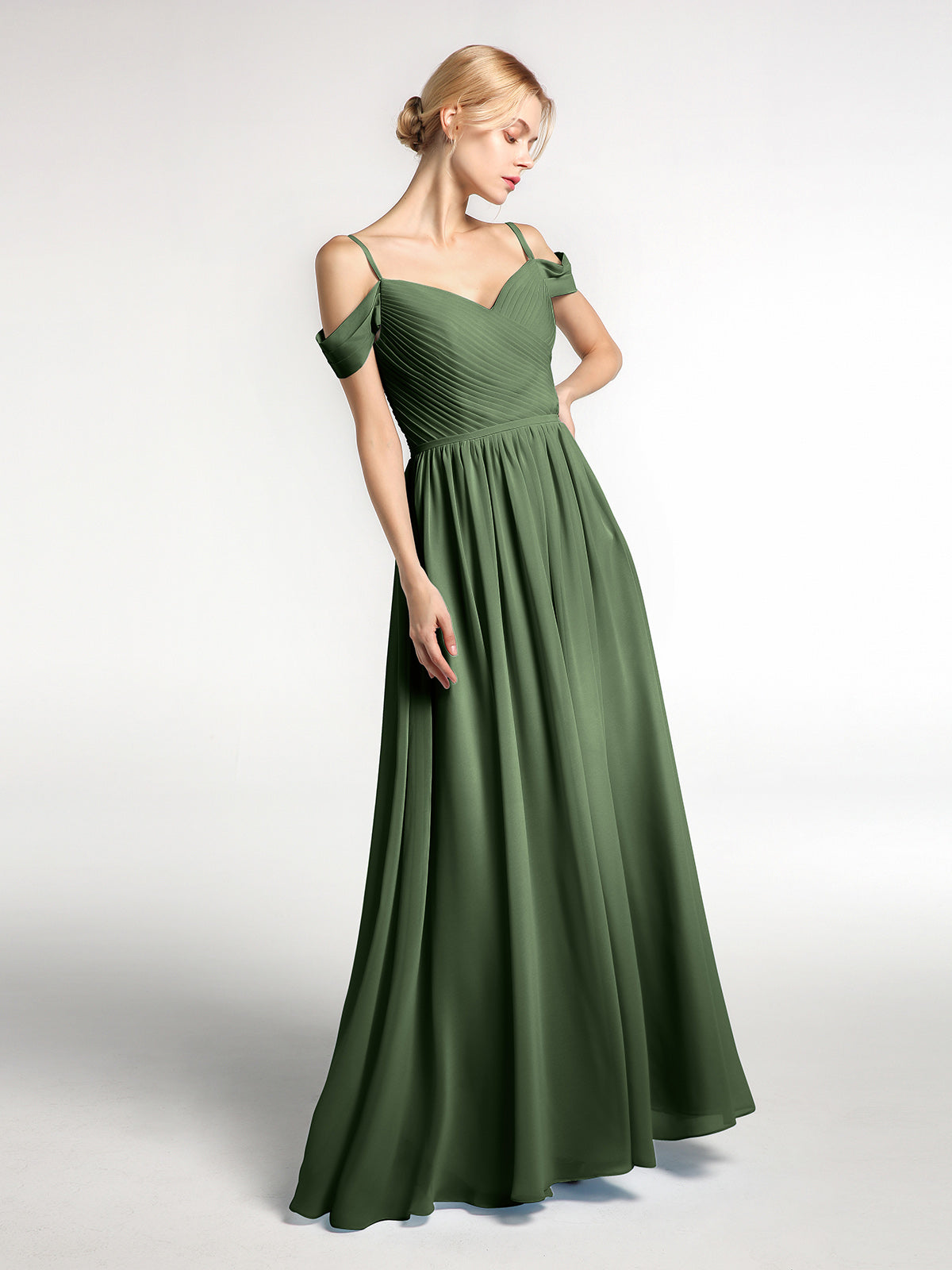 Simona Gasa Vestido De Dama De Honor Con Corpino Plisado Verde Oliva Tallas Grandes