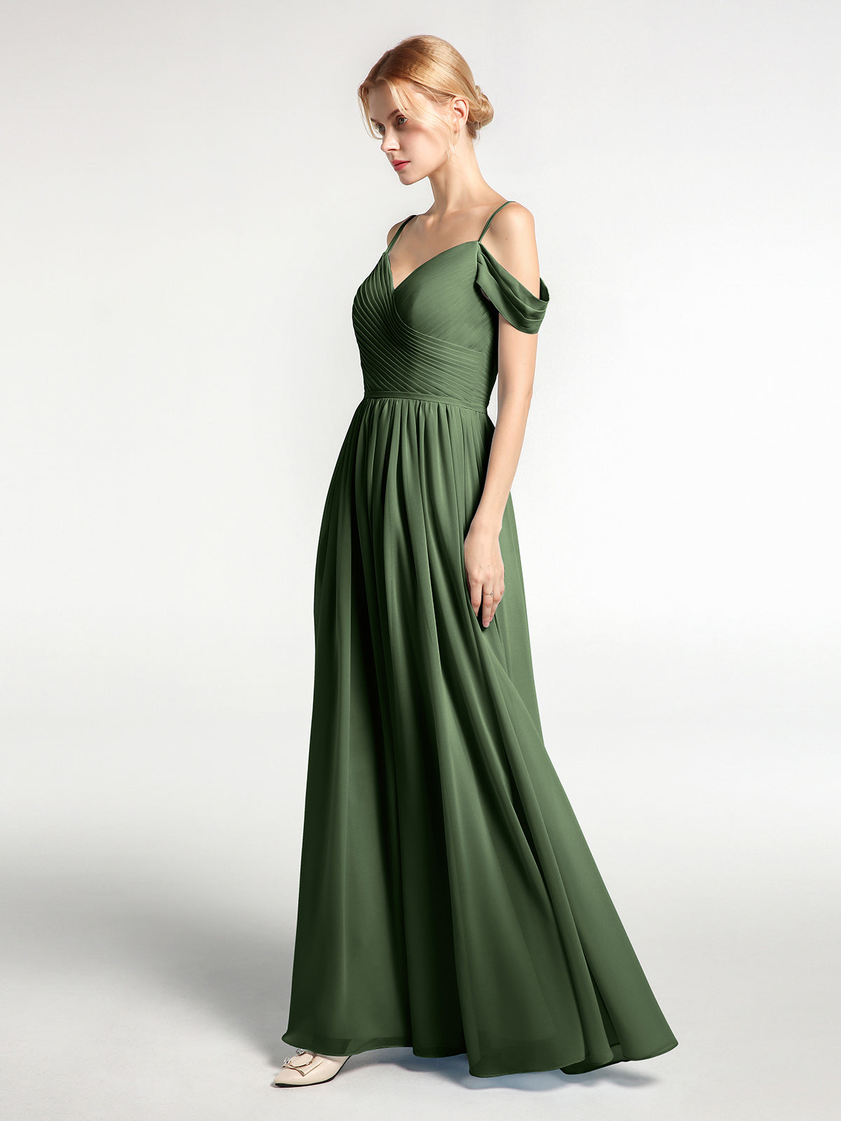 Simona Gasa Vestido De Dama De Honor Con Corpino Plisado Verde Oliva Tallas Grandes
