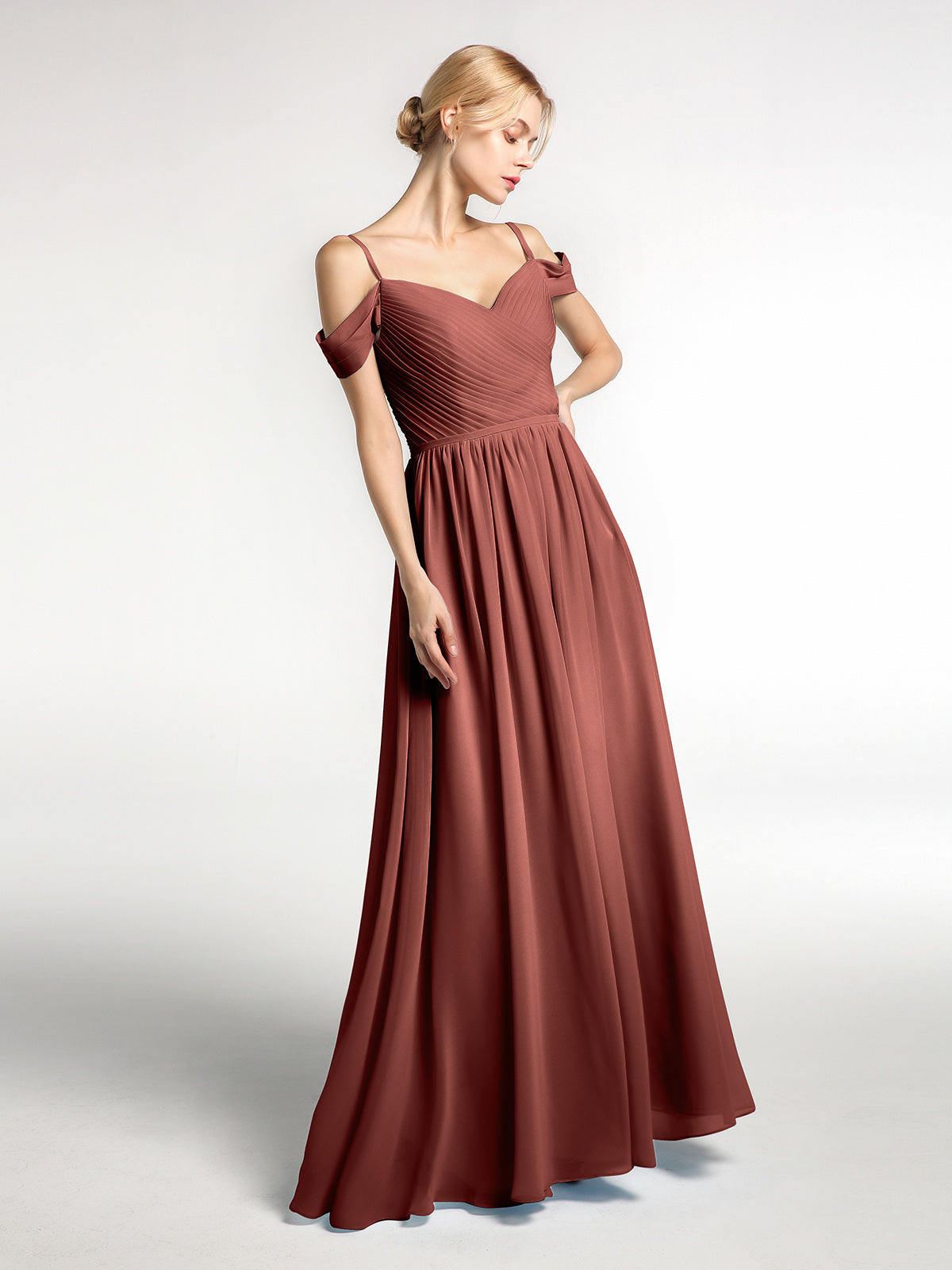 Simona Gasa Vestido De Dama De Honor Con Corpino Plisado Terracota
