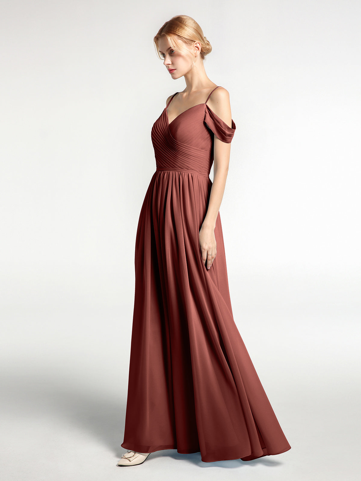 Simona Gasa Vestido De Dama De Honor Con Corpino Plisado Terracota