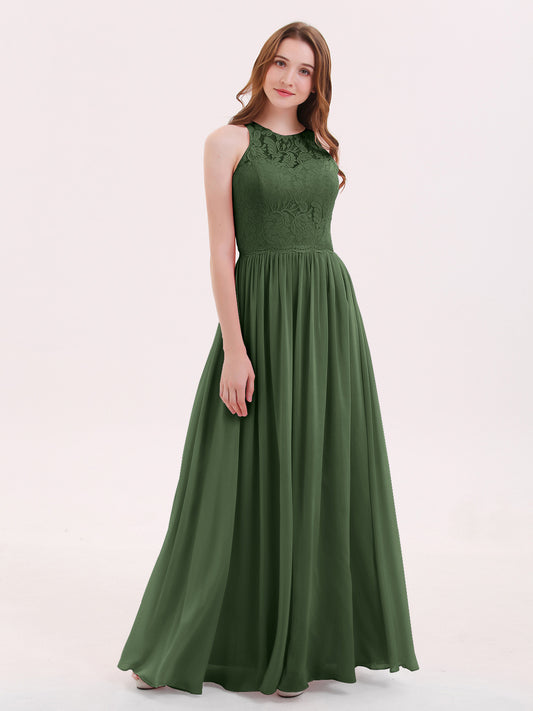 Suzanne Encaje Largo Vestido Con Novio Espejismo Verde Oliva