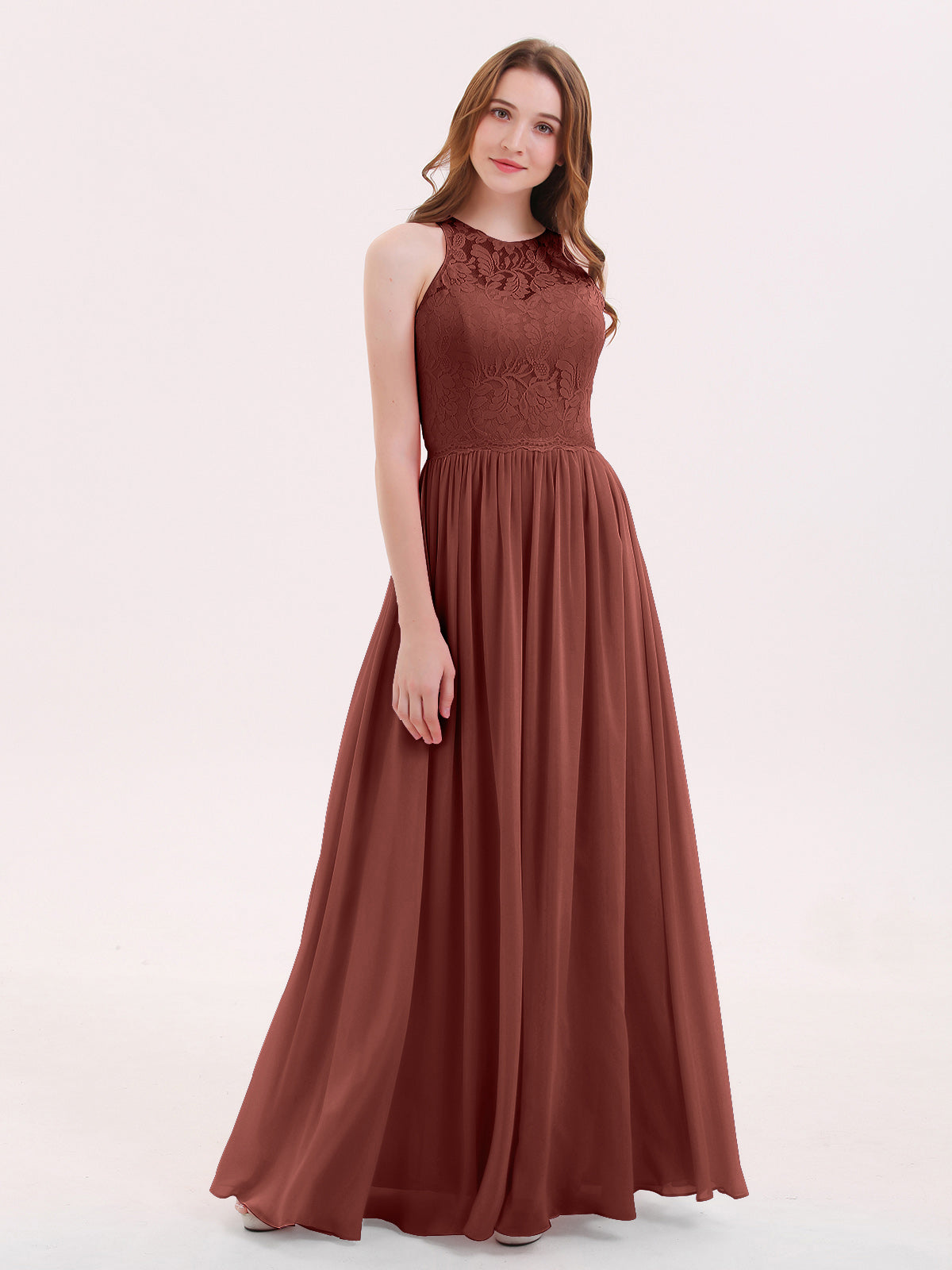 Suzanne Encaje Largo Vestido Con Novio Espejismo Terracota