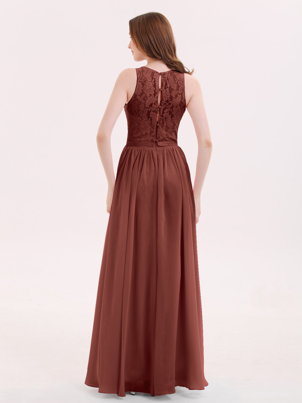 Suzanne Encaje Largo Vestido Con Novio Espejismo Terracota