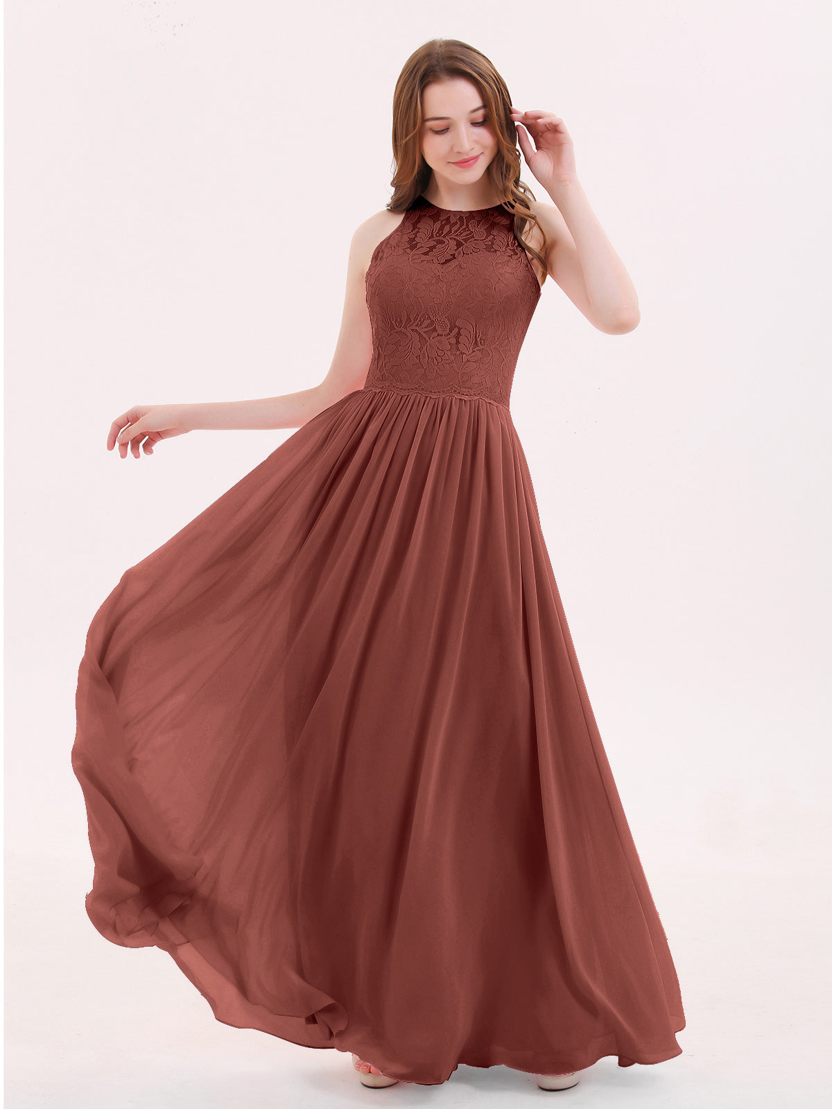 Suzanne Encaje Largo Vestido Con Novio Espejismo Terracota