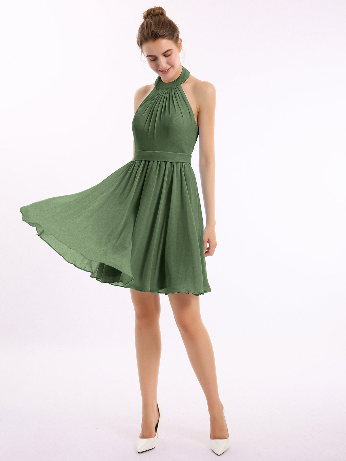 Vestido Corto Halter Vestidos De Damas Verde Olivo Vestidos Cortos