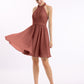 Vestidos cortos de dama de honor de chiffon estilo halter Terracota