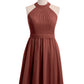 Vestidos cortos de dama de honor de chiffon estilo halter Terracota