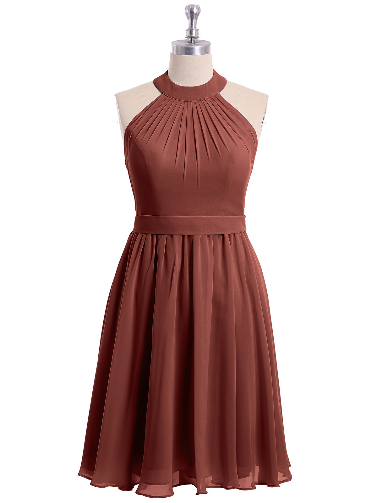 Vestidos cortos de dama de honor de chiffon estilo halter Terracota