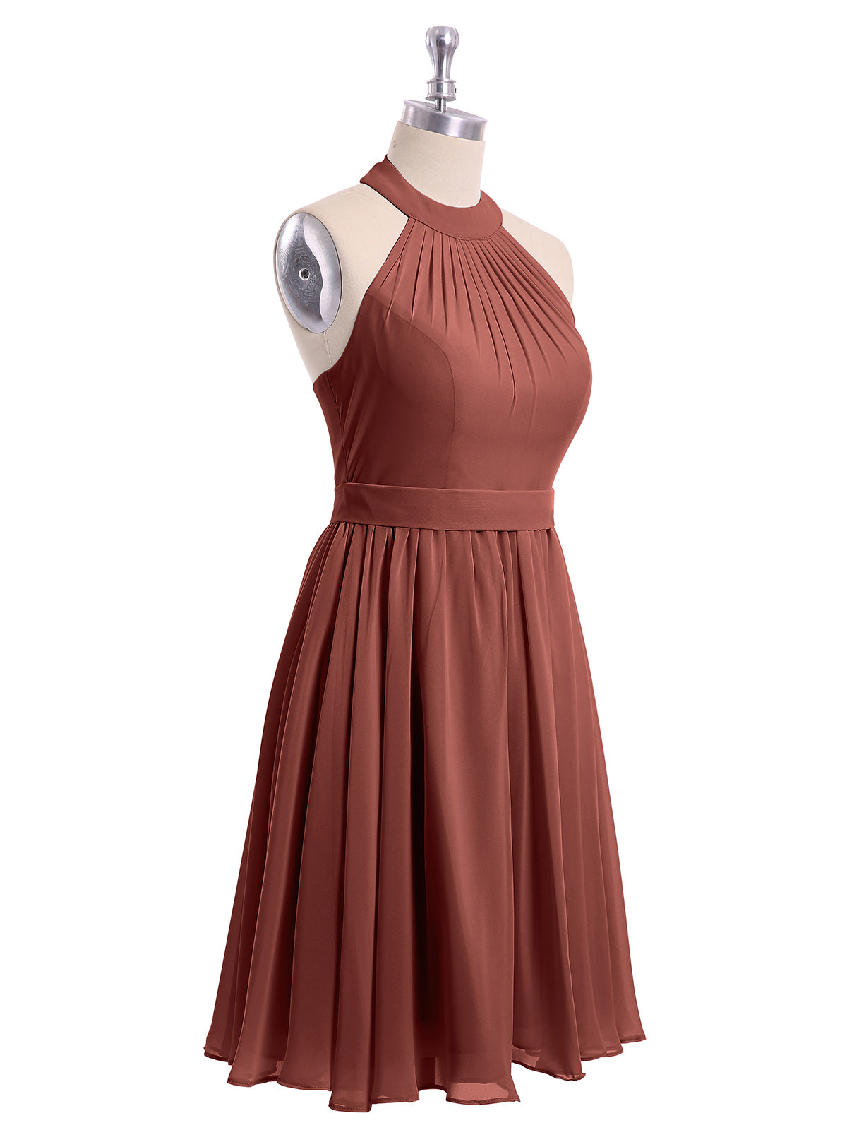 Vestidos cortos de dama de honor de chiffon estilo halter Terracota