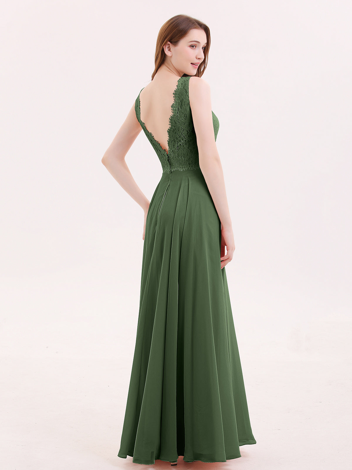 Tabitha Encaje Corpino Gasa Falda Largo Vestido Verde Oliva Tallas Grandes