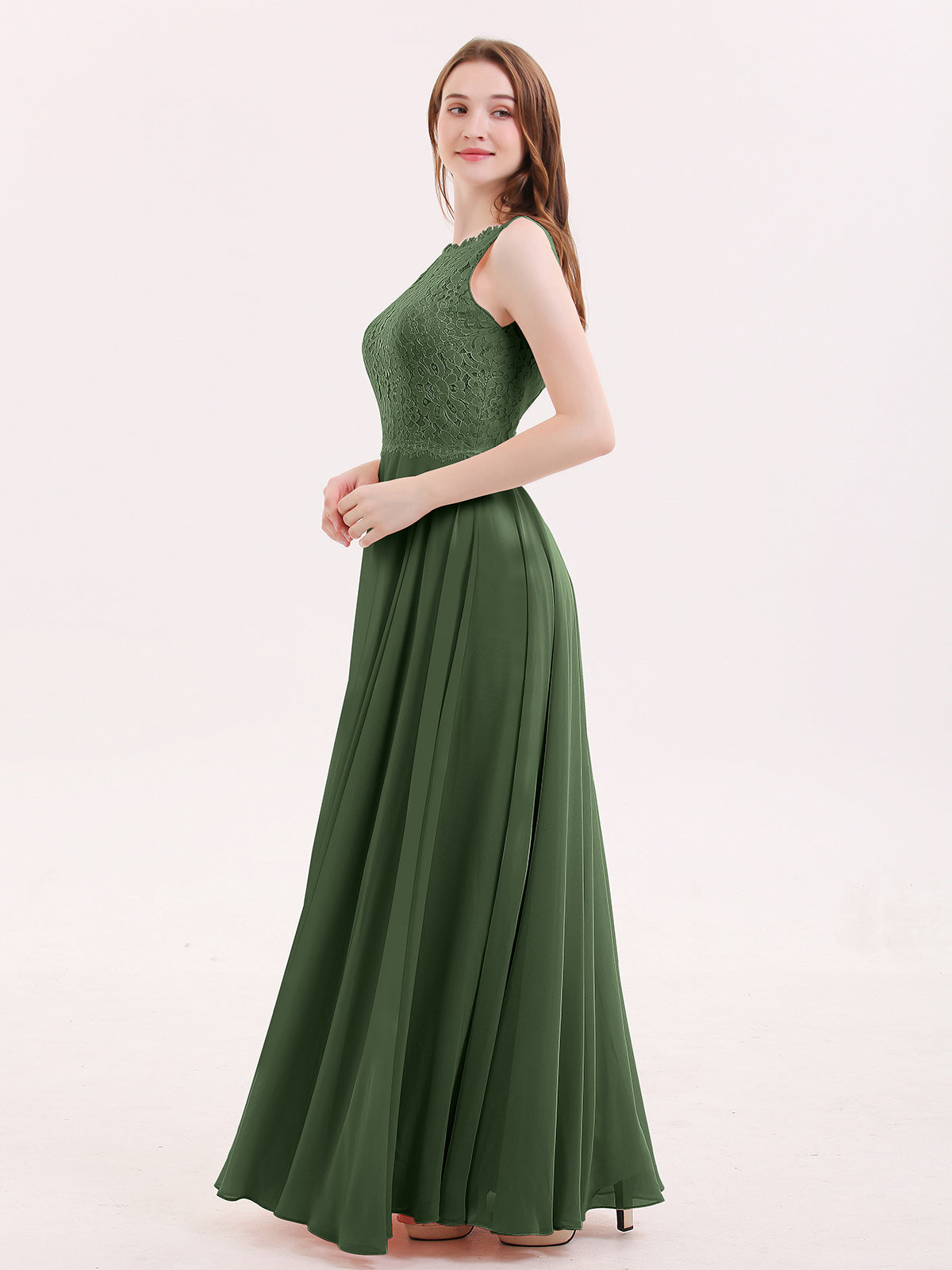 Tabitha Encaje Corpino Gasa Falda Largo Vestido Verde Oliva Tallas Grandes