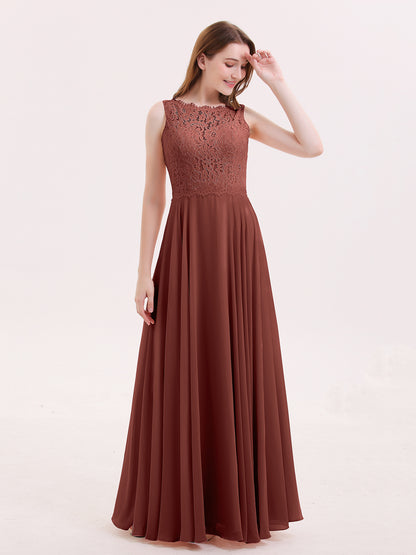 Tabitha Encaje Corpino Gasa Falda Largo Vestido Terracota
