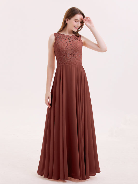 Tabitha Encaje Corpino Gasa Falda Largo Vestido Terracota