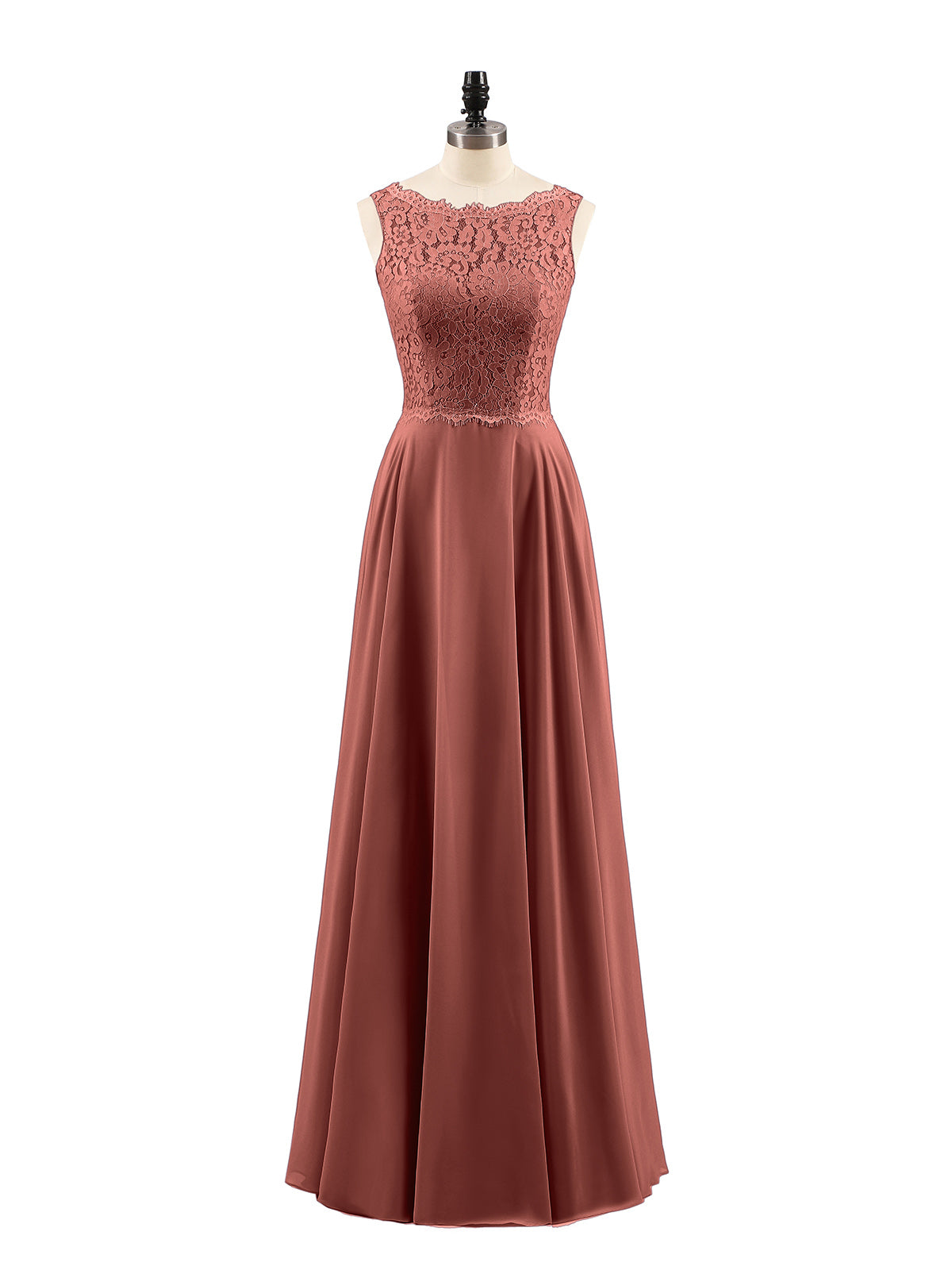 Tabitha Encaje Corpino Gasa Falda Largo Vestido Terracota