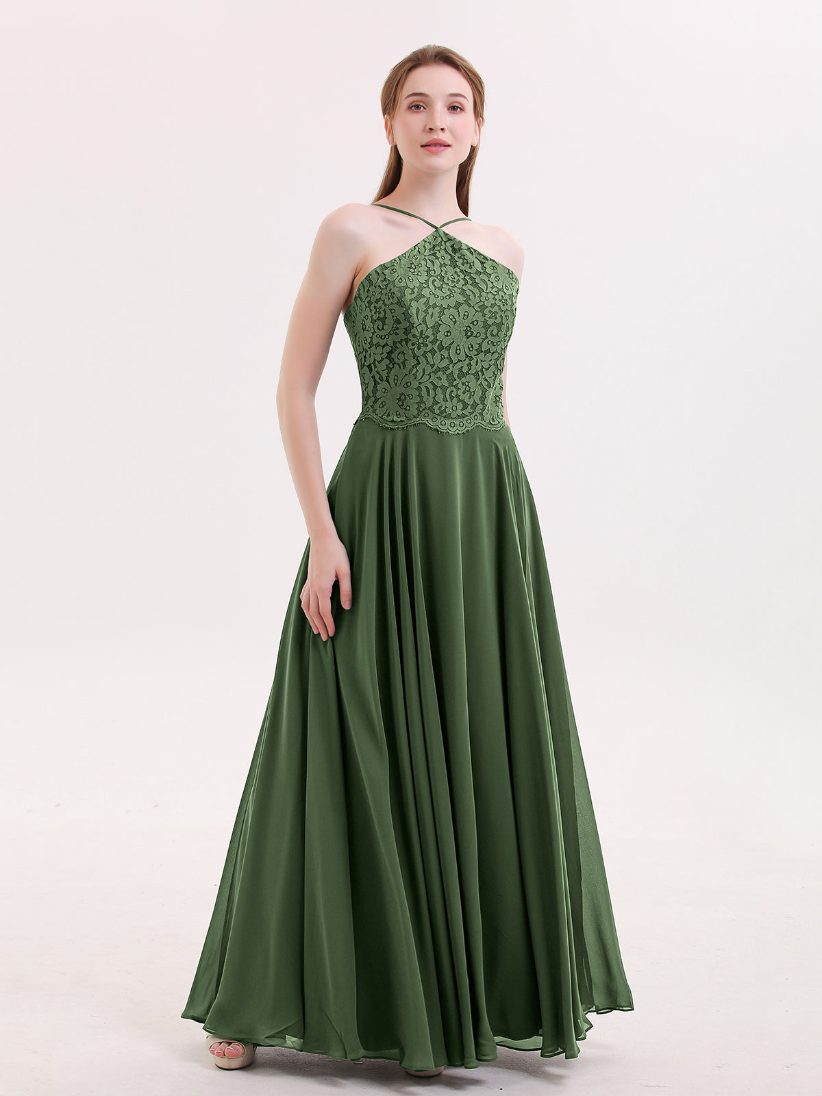 Tallulah Encaje Y Gasa Vestido De Dama De Honor Verde Oliva Tallas Grandes