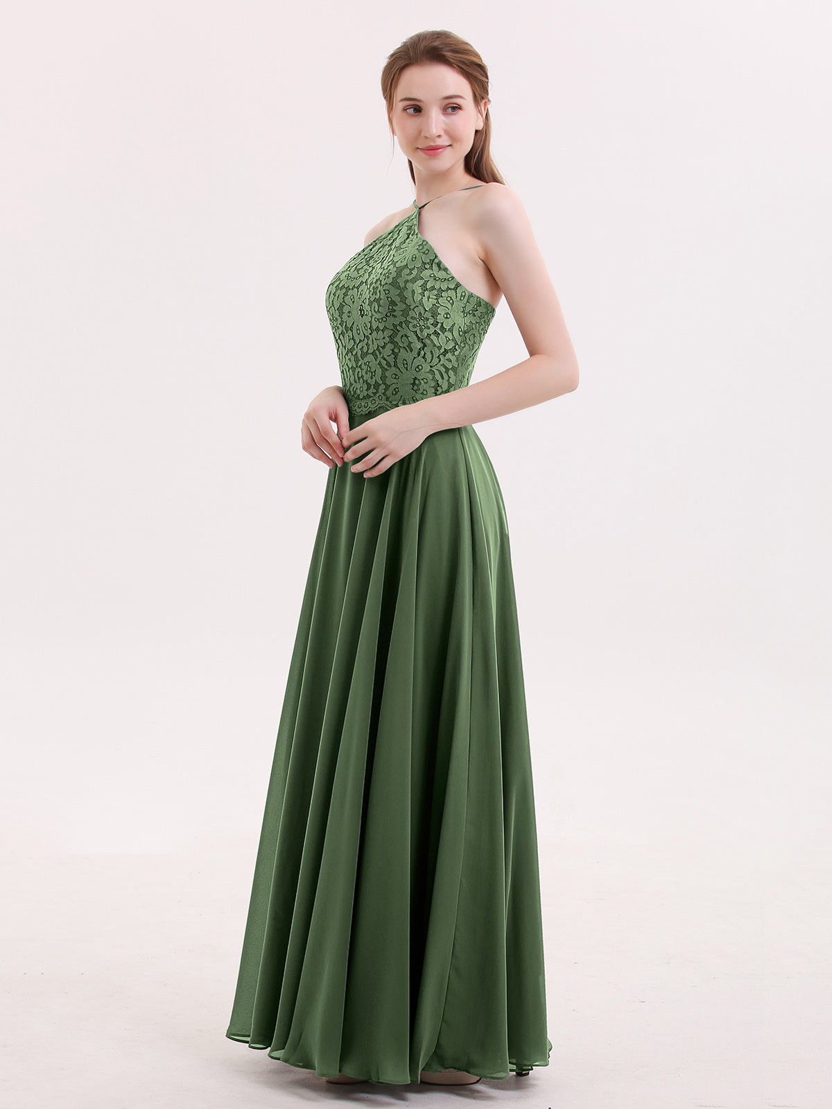 Tallulah Encaje Y Gasa Vestido De Dama De Honor Verde Oliva Tallas Grandes