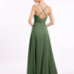 Vestidos de chiffon con tirantes finos y escote en V Verde Oliva Tallas Grandes